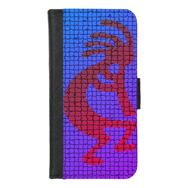 Vibrant Traditional Flute Kokopelli Mosaic Tiles iPhone Wallet Case (Front)