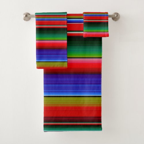 Vibrant Traditional Mexican Serape Blanket Stripes Bath Towel Set