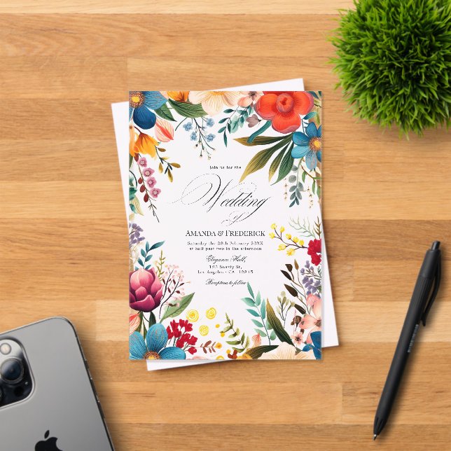 Vibrant Transparent Mexican Fiesta Flowers Wedding Acrylic Invitations (Insitu (Invitation Card))