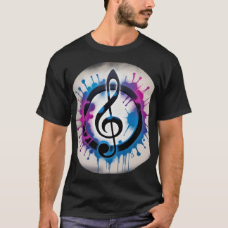 Vibrant Treble Clef with Ink Splatters T-Shirt