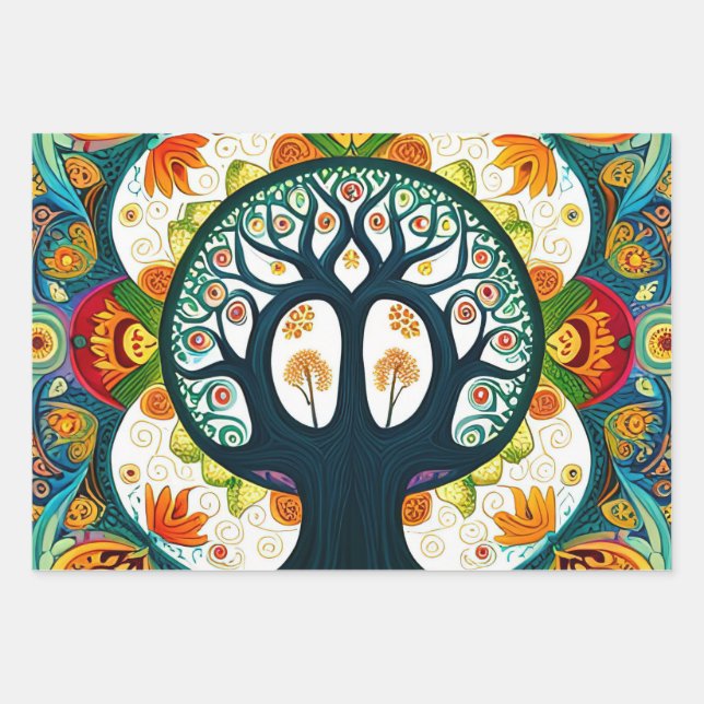 Vibrant Tree of Life Collection Wrapping Paper Sheets (Front)