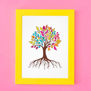 Vibrant Tree of Life: Roots and colorful leaves Photo Print