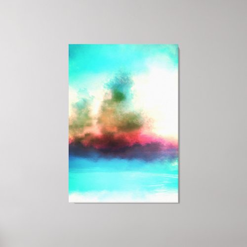 Vibrant Trees Clouds River Landscape Abstract Canvas Print