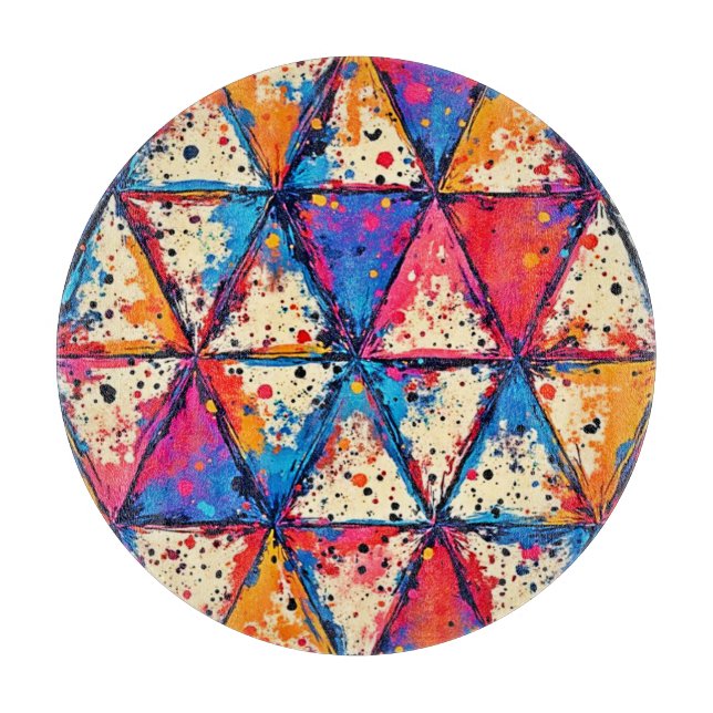 Vibrant Triangle Splatter Art Cutting Board (Front)