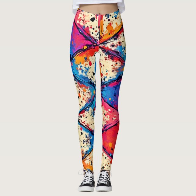 Vibrant Triangle Splatter Art Leggings (Front)