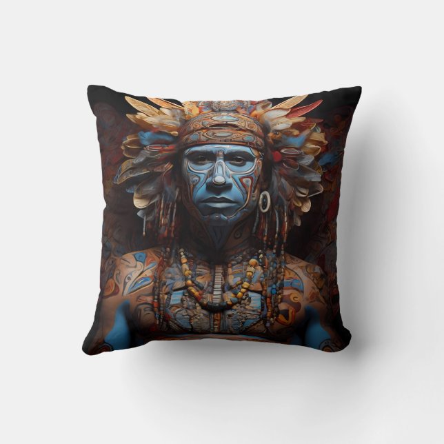 Vibrant Tribal Fusion Art Throw Pillow (Back)