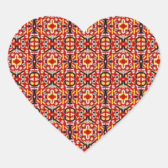 Vibrant Tribal Fusion Geometric Symmetry Pattern Heart Sticker (Front)