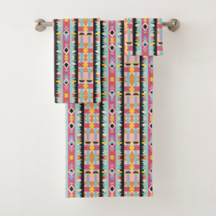 Vibrant Tribal-Inspired Design Pattern mix Bath Towel Set