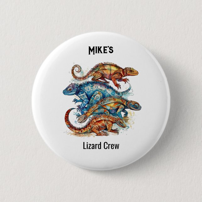  Vibrant Tribal Lizard Totem, custom Button (Front)