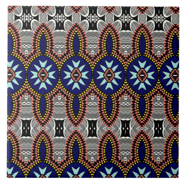 Vibrant tribal pattern ceramic tile (Front)
