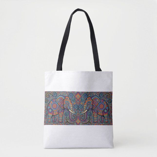 Vibrant Tribal Spirit elephants Tote Bag (Front)