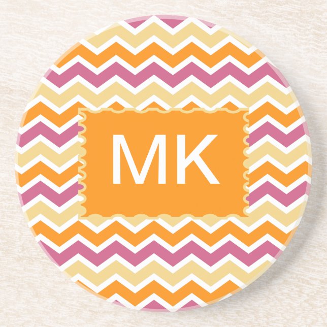 Vibrant Tribal ZigZag Sandstone Coaster (Front)