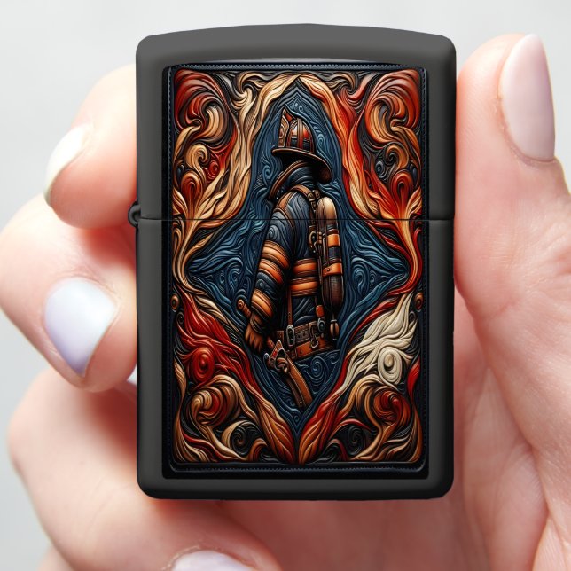 Vibrant Tribute to Courage in Firefighting Art Zippo Lighter (In Hand)