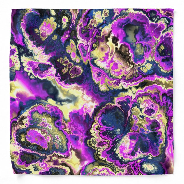 Vibrant Trippy Boho Hippie Fractal Marble Art Bandana (Front)