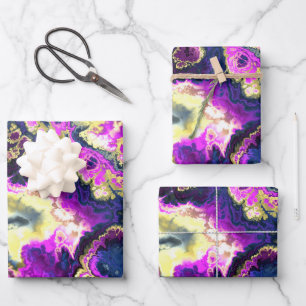 Vibrant Trippy Boho Hippie Fractal Marble Art Wrapping Paper Sheets