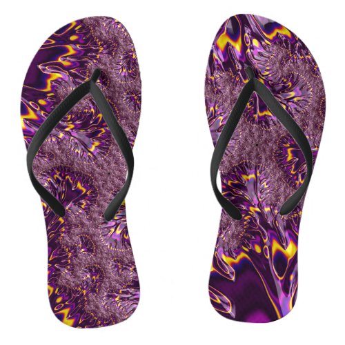 Vibrant Trippy Purple Yellow Groovy Fractal Art Flip Flops