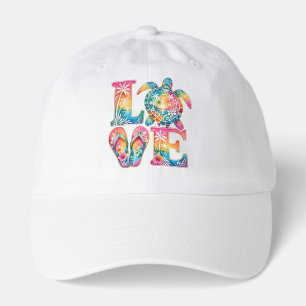 Vibrant Tropical Beach Sunset LOVE Sea Turtle Art Hat