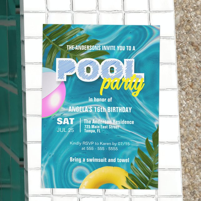 Vibrant Tropical Birthday Summer Pool Party Invitation (Creator Uploaded)