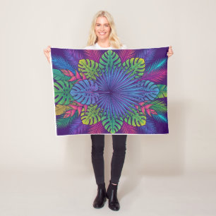 Vibrant Tropical Botanical Mandala Art Fleece Blan Blanket