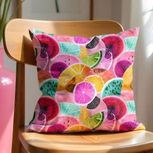 Vibrant Tropical Citrus Slice Pattern Throw Pillow