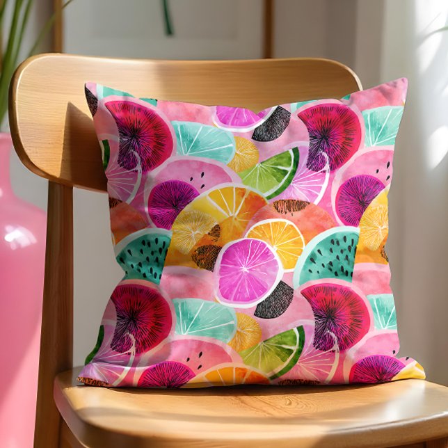 Vibrant Tropical Citrus Slice Pattern  Throw Pillow (Dive into summer vibes with this energetic citrus Tropical Citrus Slice.)