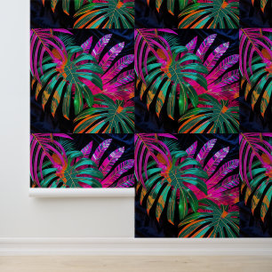 Vibrant Tropical Disco Leaves Peel and Stick Wallpaper