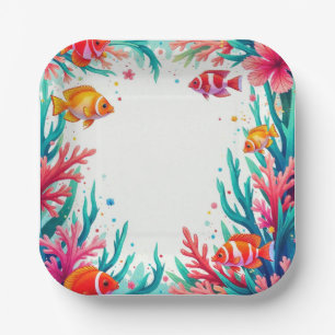 Vibrant Tropical Fish Coral Ocean   Colorful Ocean Paper Plates