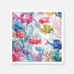 Vibrant Tropical Fish Watercolor Sea Life Pattern Napkins