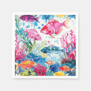 Vibrant Tropical Fish Watercolor Sea Life Pattern Napkins
