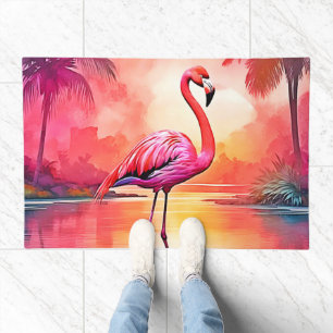 Vibrant Tropical Flamingo Glow Design Doormat