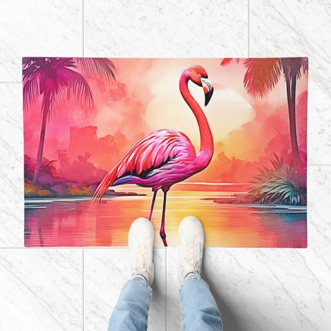 Vibrant Tropical Flamingo Glow Design Doormat (Indoor)