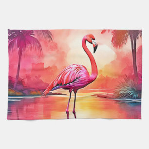 Vibrant Tropical Flamingo Glow Design Kitchen Towel