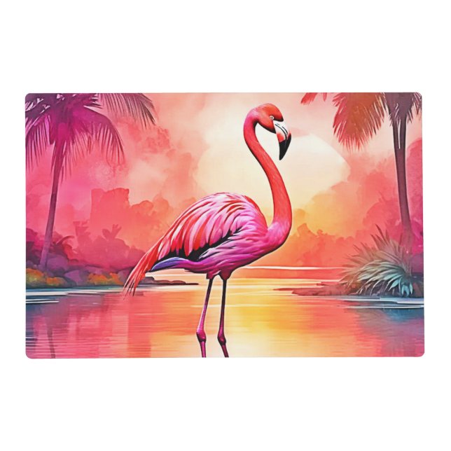 Vibrant Tropical Flamingo Glow Design Placemat (Front)