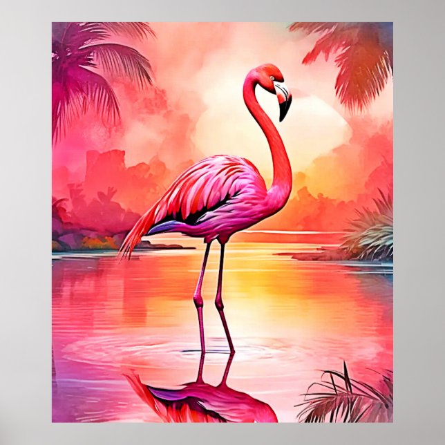 Vibrant Tropical Flamingo Glow Design Poster (Front)