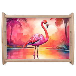 Vibrant Tropical Flamingo Glow Design Serving Tray