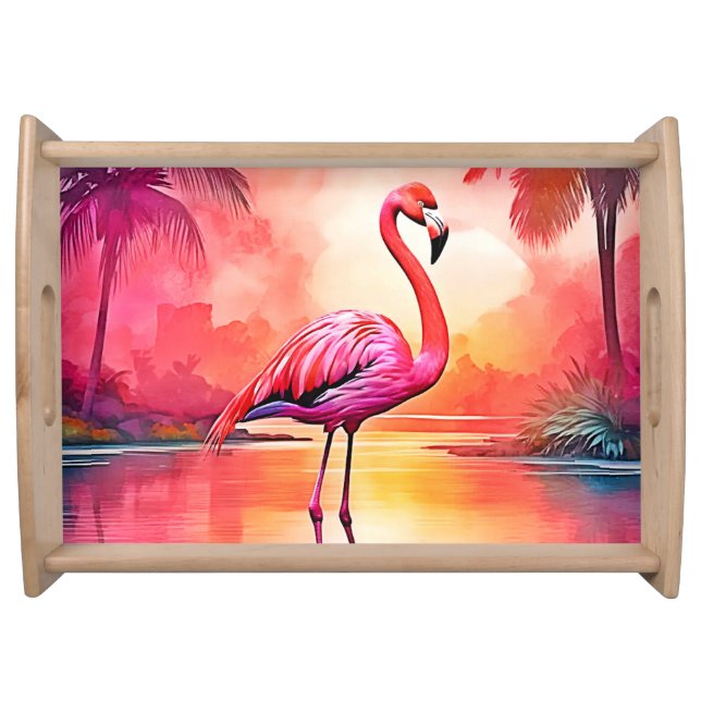 Vibrant Tropical Flamingo Glow Design Serving Tray (Front)
