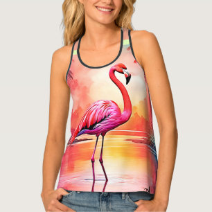 Vibrant Tropical Flamingo Glow Design Tank Top