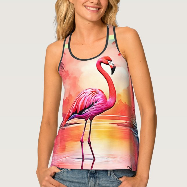 Vibrant Tropical Flamingo Glow Design Tank Top (Front)