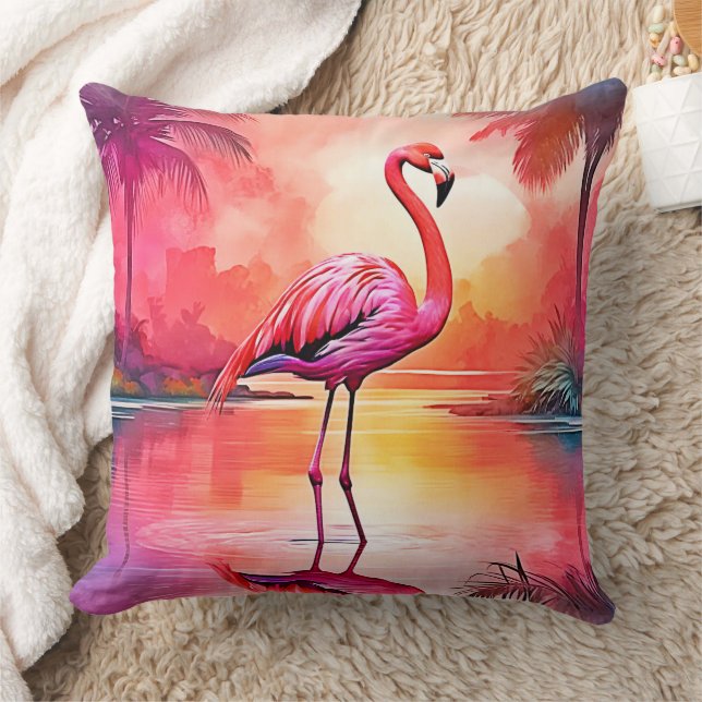 Vibrant Tropical Flamingo Glow Design Throw Pillow (Blanket)