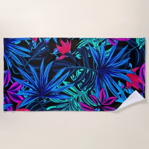 Vibrant Tropical Floral Beach Towel