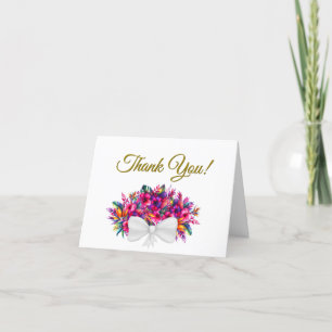 Vibrant Tropical Floral Bouquet Wedding Photo Letterpress Thank You Card