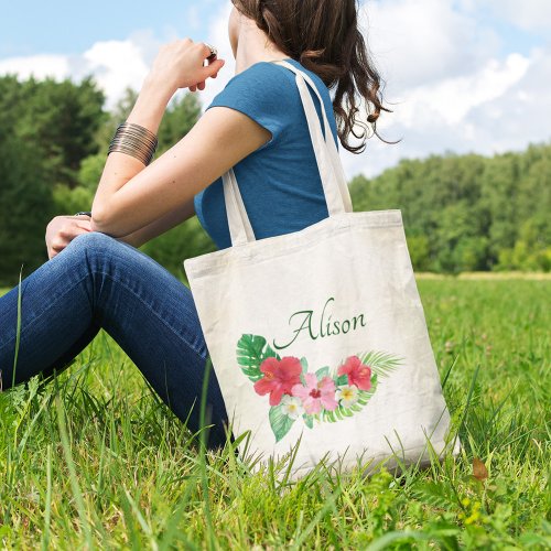 Vibrant Tropical Floral Bridesmaid Wedding Tote Bag