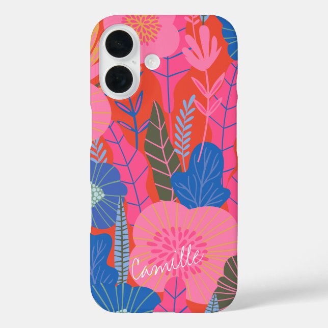 Vibrant Tropical Floral Jungle Red Personalized Case-Mate iPhone Case (Back)