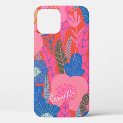 Vibrant Tropical Floral Jungle Red Personalized iPhone 12 Case