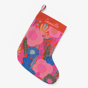 Vibrant Tropical Floral Jungle Red Personalized Small Christmas Stocking