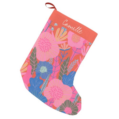 Vibrant Tropical Floral Jungle Red Personalized  Small Christmas Stocking
