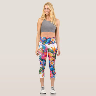 Vibrant Tropical Floral Leggings with Exotic Flowe