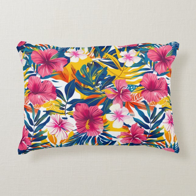 Vibrant Tropical Floral Paradise Pattern Design Accent Pillow (Front)