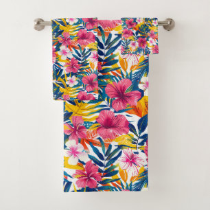 Vibrant Tropical Floral Paradise Pattern Design Bath Towel Set