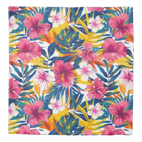 Vibrant Tropical Floral Paradise Pattern Design Duvet Cover